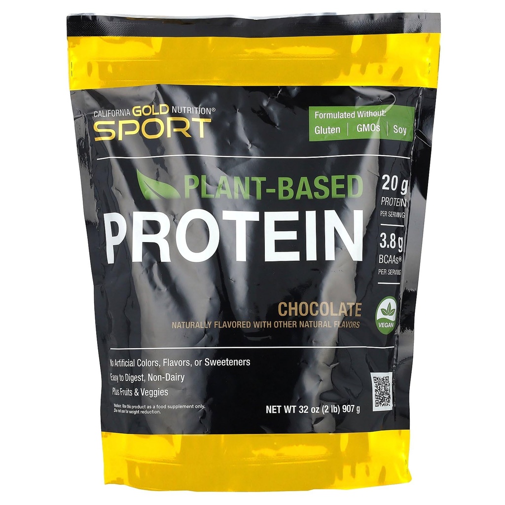 California Gold Nutrition Sport, Plant- based Protein with Organic Brown Rice Protein Concentrate, Flaxseed, Chia Seed, Chocolate, 2 lb (907 g)