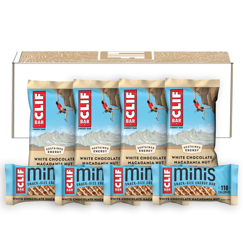 CLIF - Bílá čokoláda Macadamia Nut Flavor - Full Size and Mini Energy Bars - Made with Organic Oats - Non- GMO - Plant based - 2.4 oz. and 0.99 oz. (20 Count)
