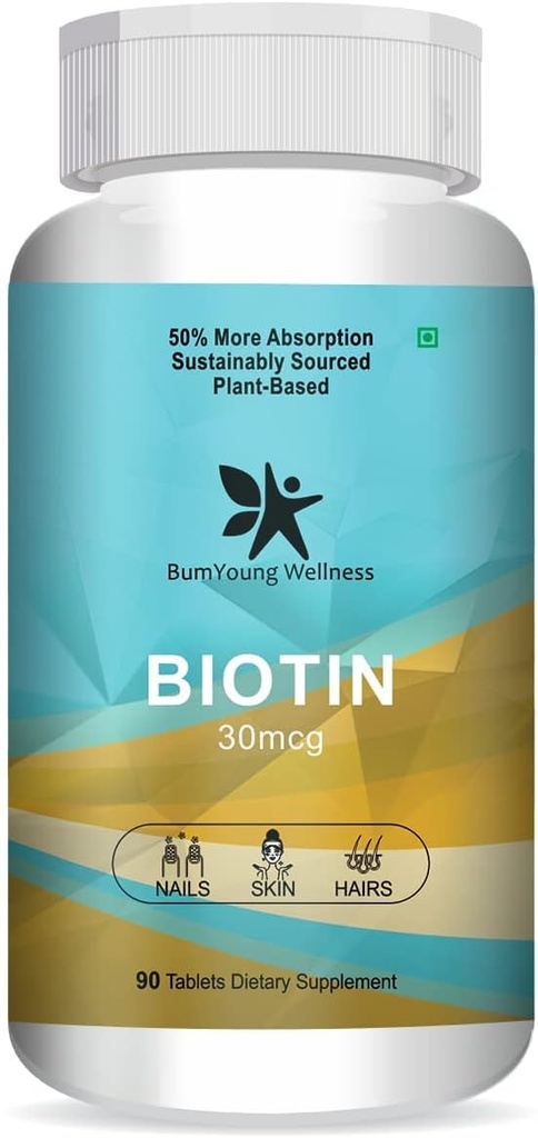 Biotin 30mcg, Doplněk pro růst vlasů, Silné vlasy a zářící kůže, Boj Nail Britleness 90 Tablety