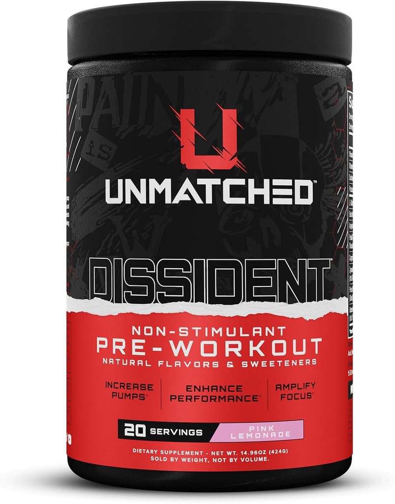 Nesrovnatelný Disident Non Stim Pre Workout Prášek pro muže a ženy 124; Citrulline, Beta Alanin, Peak ATP 124; Přírodní Flavors & Sweeteners PHI124; 20 Servings (Pink Lemonade)