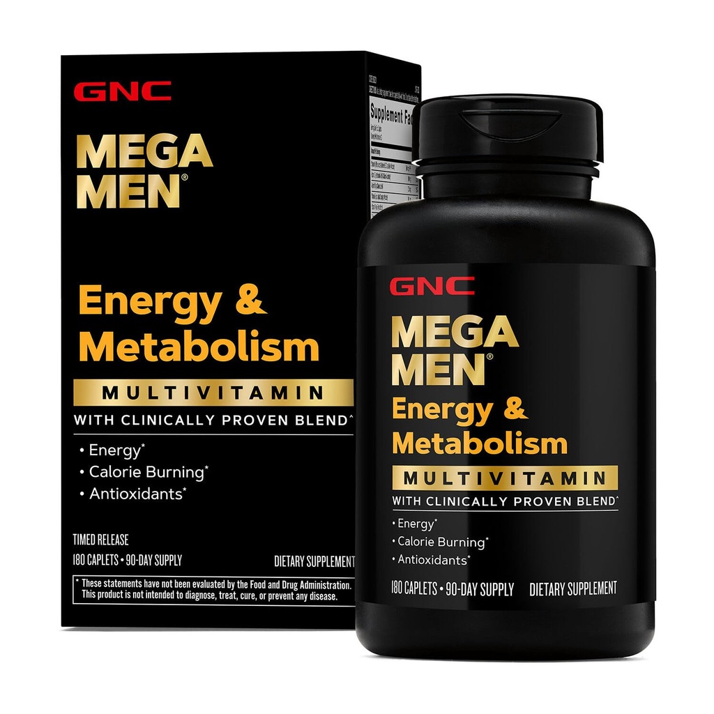 GNC Mega Muži Energie & Metabolismus Multivitamin Kaplety, Klinicky osvědčené Cítit lépe, Calorie Burn, Focus, 100mg kofein, termogenní, imunitní, B Vitamíny, Časované uvolnění, 180 Počet, 90 Day Supply