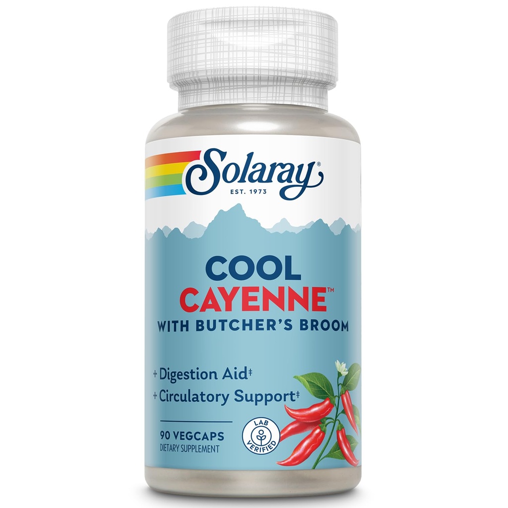SOLARAY Cool Cayenne Pepper 40.000 HU s řezníky Broom pro podporu zdravé cirkulace 124; 90 VegCaps