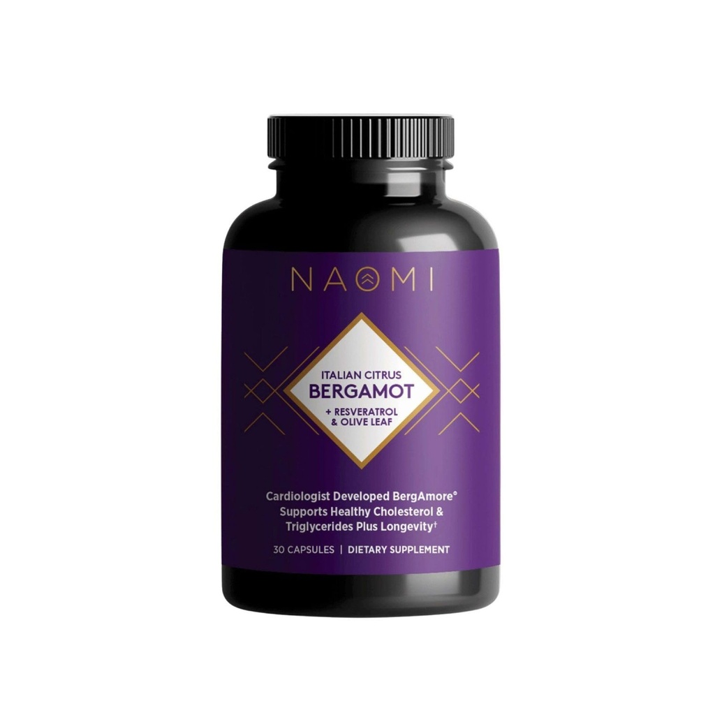 NAOMI Italský Citrus Bergamot 500mg + Resveratrol, Award- Vítězný kardiolog Dvlpd, podporuje normální cholesterol a zdravé buněčné funkce, 7 klíčových polyfenolů, Resveratrol & Olive Leaf, 30denní zásobování