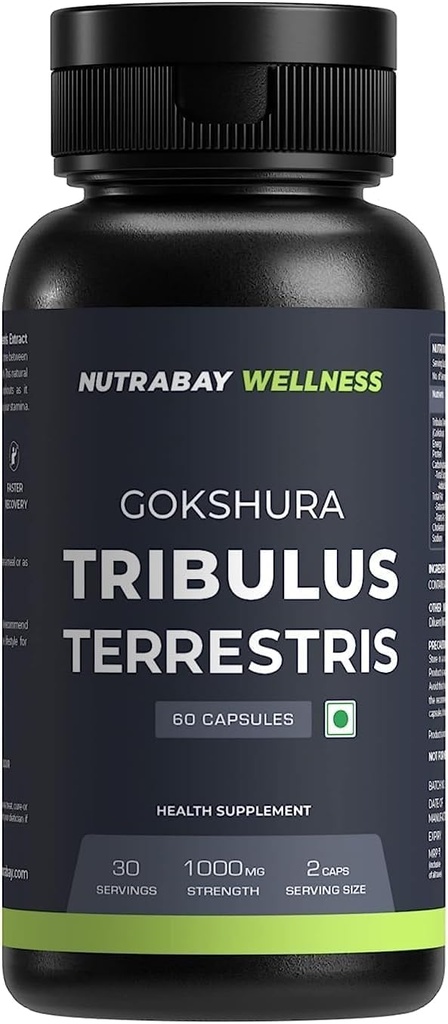 Wellness Tribulus Terrestries (Gokshura) - Přírodní podpora pro energii, výkon & Stamina a růst svalů - 1000mg, 60 Veg Kapsle
