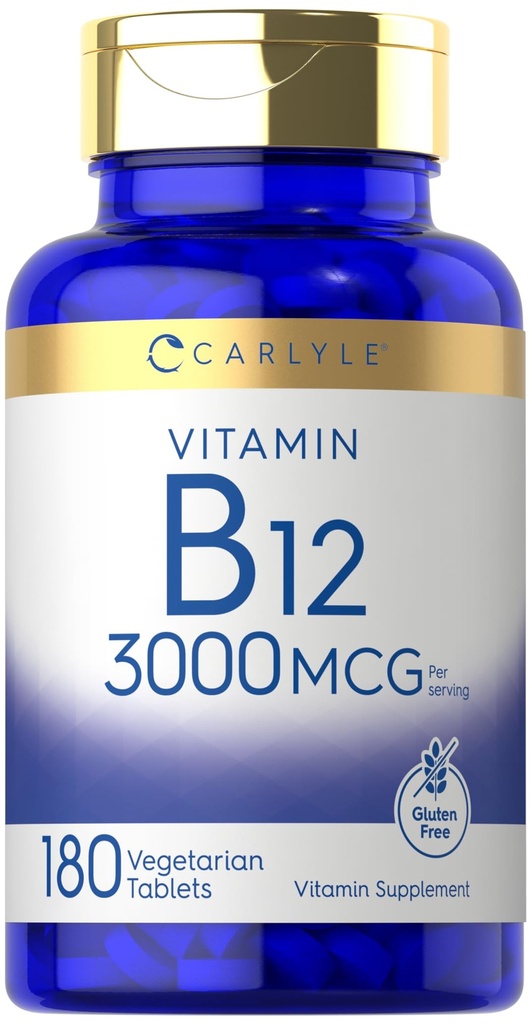 Carlyle B12 Vitamin 3000 mcg colum124; 180 Tablet CLAS124; Vegetariánský dodatek CLAS124; Non- GMO & gluten zdarma