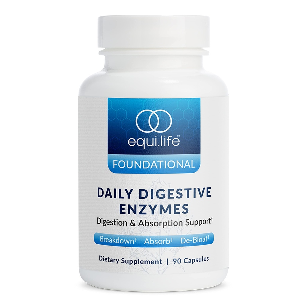 Equilife Daily Digestive Enzyme Supplement with Bromelain, Lactase, and Lipase, Supports Digestion of Protein, Fiber, Carbs and Fats, Gluten Free, Vegan, Non- GMO, 90 Kapsle