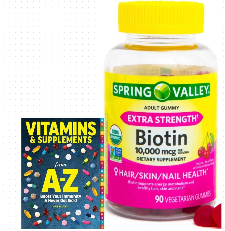 Jarní údolí Biotin 10,000mcg vegetariánské Gummy dodatek, 90ct + Lepší průvodce vitamíny doplňky