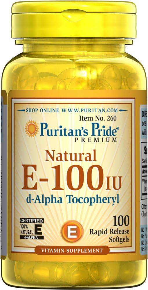 Puritan 's Pride Vitamin E- 100 iu 100% přírodní 100 Softgels