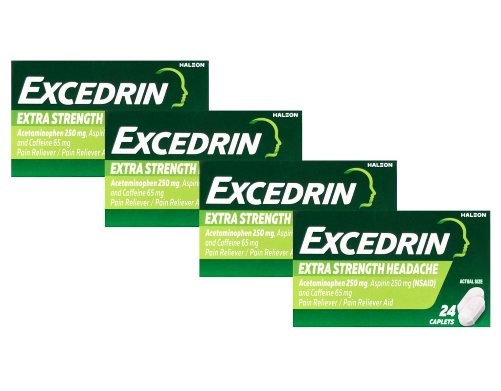 Excedrin Extra Strength, Acetaminophen, Aspirin (NSAID) a Caffeine, 24 ct (balení po 4 ks)