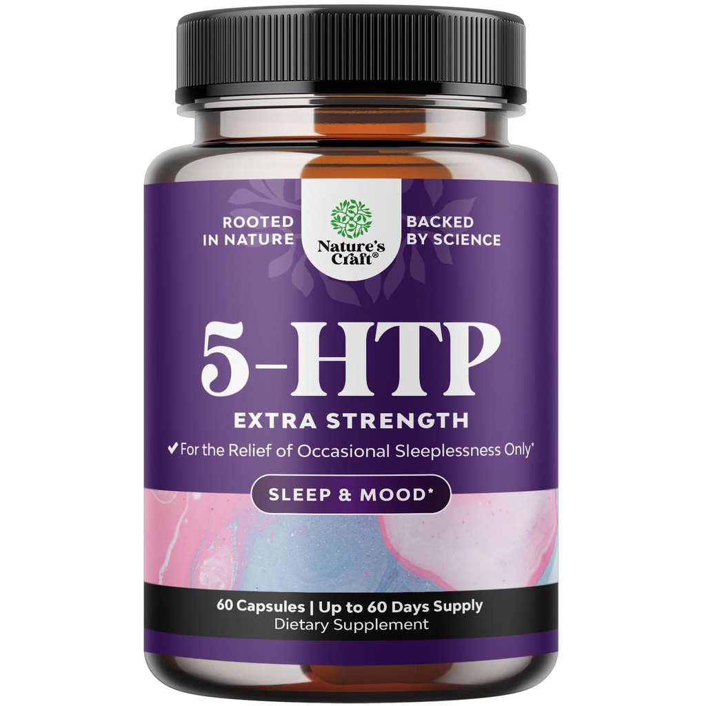 5 HTP doplněk 5-Hydroxytryptofan - 5HTP 100mg na Serving Gentle Herbal Sleep and Mood Enhancer - 5-HTP 100 mg na Serving Mood Supplement and Sleep Support Capsules from Griffonia Simplicifolia