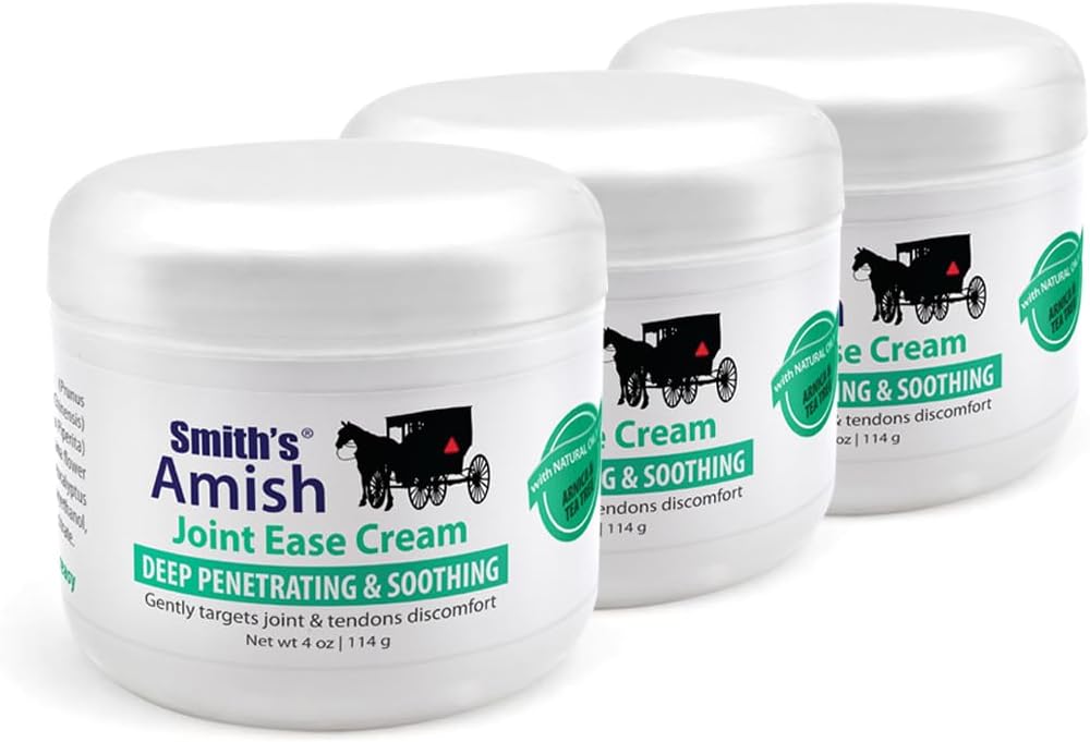 Smith 's Amish Jointease Soothing Cream 3 Pack (Three 4 oz Jars) s Arnica, Tea Tree, Eucalyptus, Peppermint a Rosemary