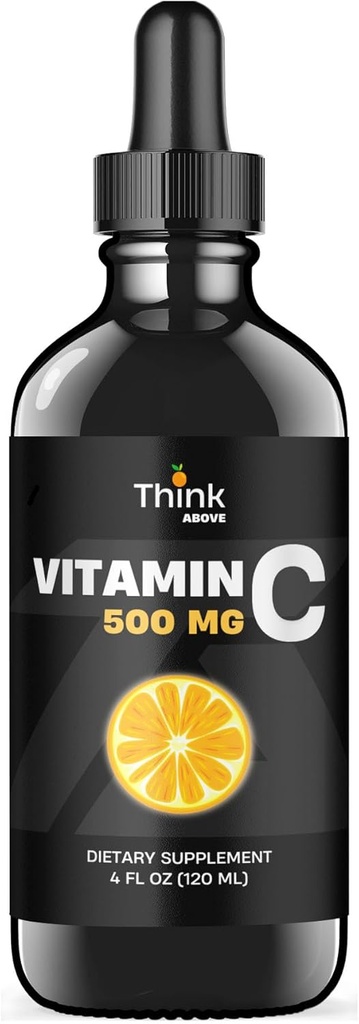 Tekutý vitamin C - Vysoká dávka - Vitamin C Kapky - pro dospělé a děti - 500 mg - Tekutý VIT C - NeGMO - Vitamin C Tekutý dodatek (4 fl oz 120 ml)
