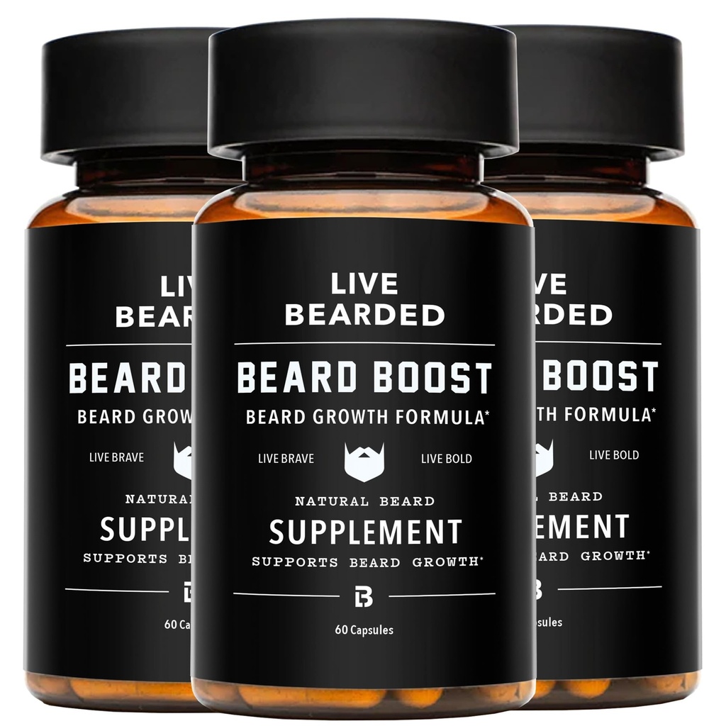 Live Beard Beard Boost - Vousy Růstové Vitamíny pro muže s biotin, kolagen, Křemík, Fo-Ti Root - Facial Vlasy Růst pro muže, Vyrobeno v USA 124; 90- Day Supply