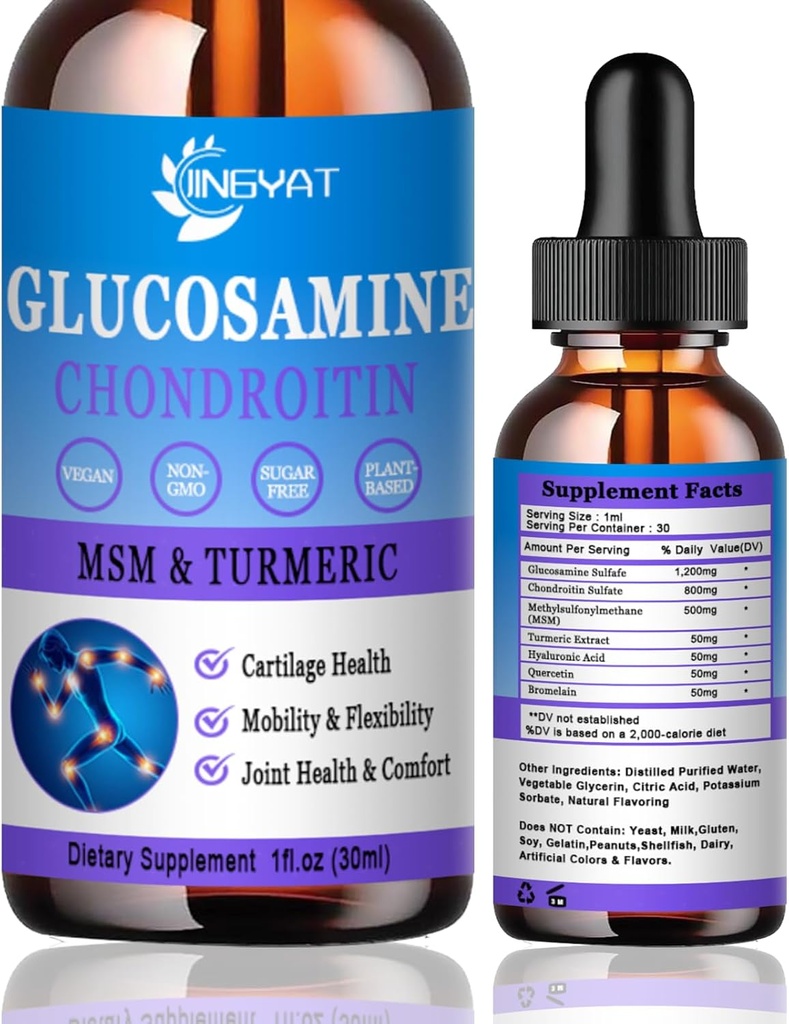 Glucosamine Chondroitin Liquid Drops 2000mg, Lipozomal Glucosamine Chondroitin MSM, Chondroitin & Glucosamin Nutritional Supplementary w / Turmeric Extract, Hyaluronic Acid, Quercetin & Bromelain
