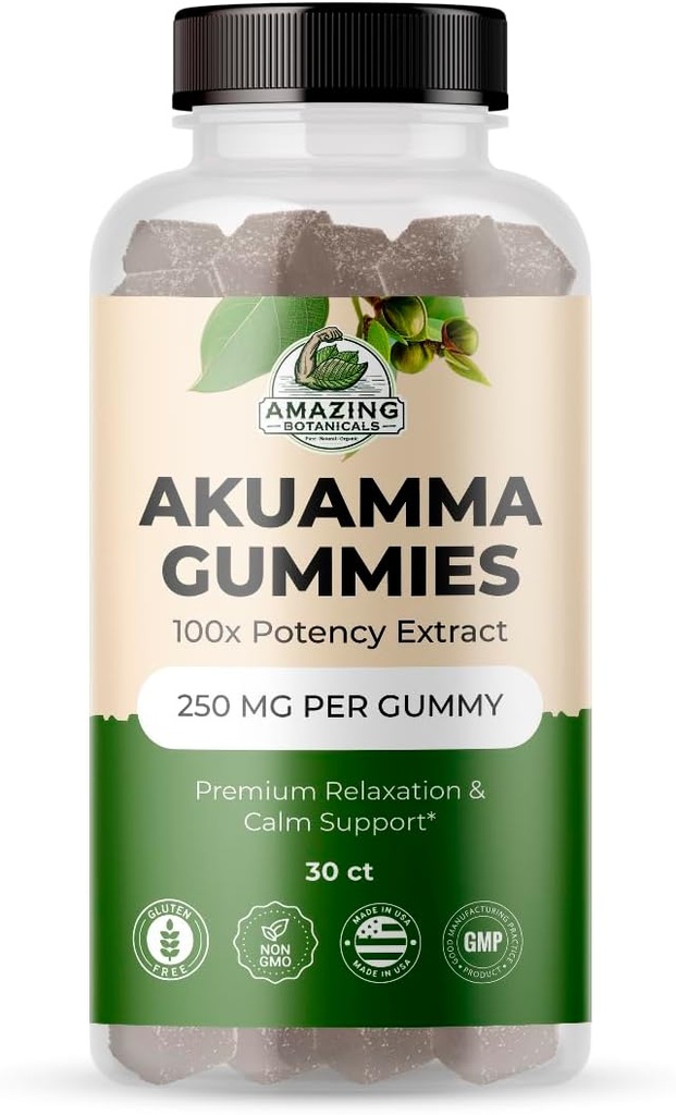 Amazing Botanicals Akuamma Gummies - High Potency Daily Wellness Gummy, Vegan, Non- GMO, gluten- Free Herbal Supplement - 250MG Pro Gummy s přírodní Wild Berry Flavor (30 Počet)