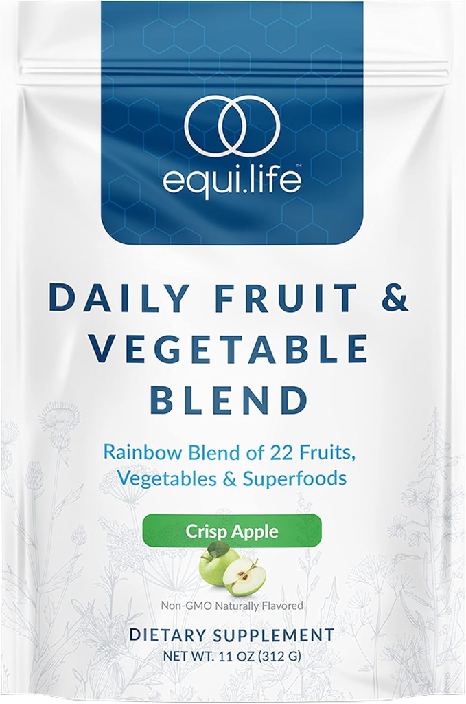 Equilife Daily Fruit & Zeleninové směsi, Superfood Antioxidant dodatek, Crisp Apple Flavor s vitamínem C, Fiber, a 9 esenciální aminokyseliny, podporuje energii, nízký cukr, Vegan, 30 Služeb