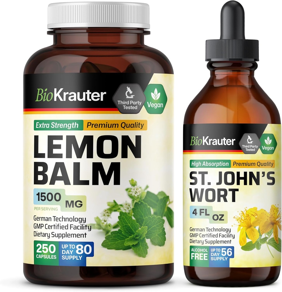 BIO KRAUTER Lemon Balm 250 Kapsle & St. John 's Wort tinktura 4 Fl. Oz.