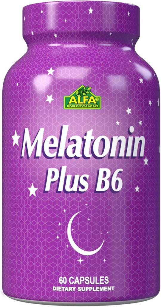 ALFA VITAMINS Melatonin Plus B-6 doplněk s 5MG klidový regulátor - Kardiovaskulární zdraví - imunitní systém - 60 Kapsle