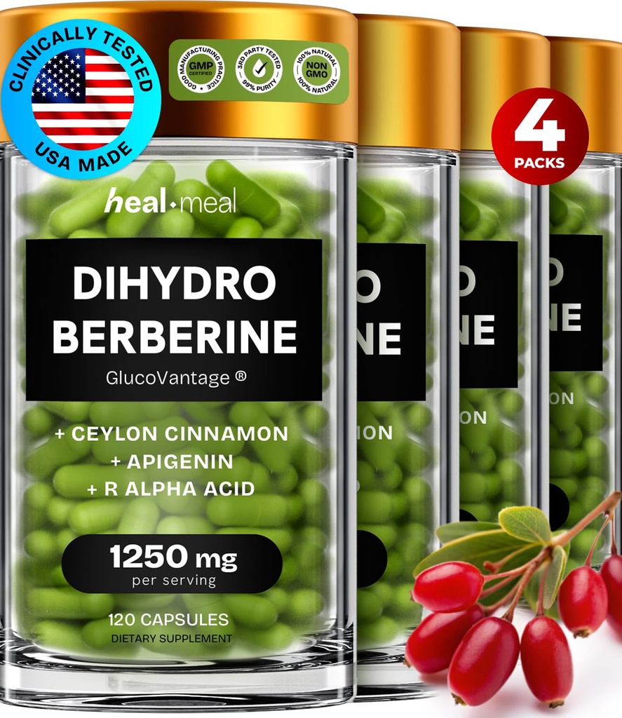 Doplněk k dihydroberberině - Dehydro dodatek k berberině - Doplněk k superberberině s Ceylon Cinnamon & R Alpha Lipoic Acid & Apigenin - Hydroberberine 480 uzávěry (4 balení)