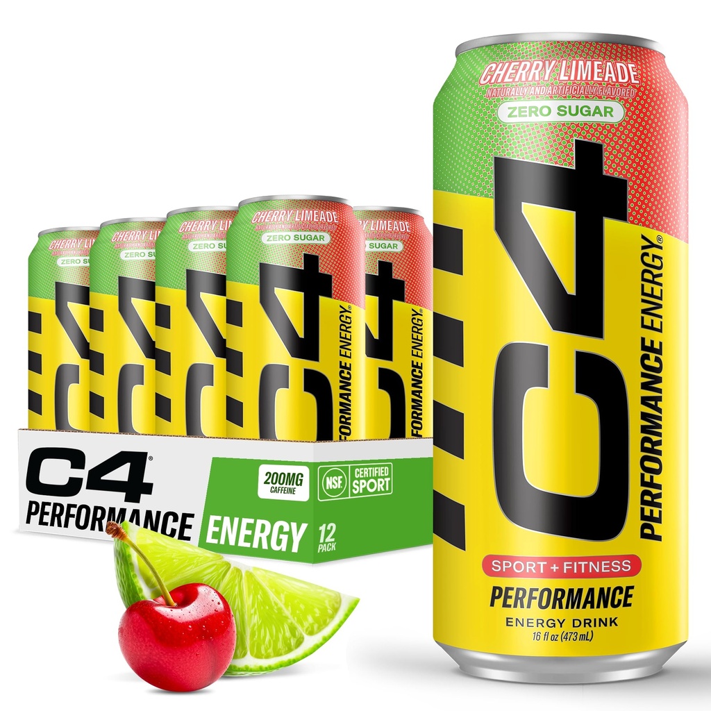 C4 Original Sugar Free Energy Drink 16oz (Pack of 12) OF 124; Cherry Limeade OF 124; Pre Workout Performance Drink with No Umělé barvy nebo Barvy