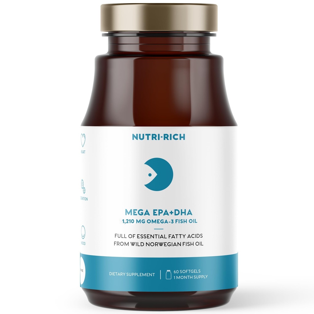 Nutrice- Rich Omega33 Fish Oil 1210mg - EPA & DHA for Heart, Brain & Joint Health - Burp- Free, Lemon Flavor, Gluten & Soy Free, Third- Party Testováno (60 Softgels)