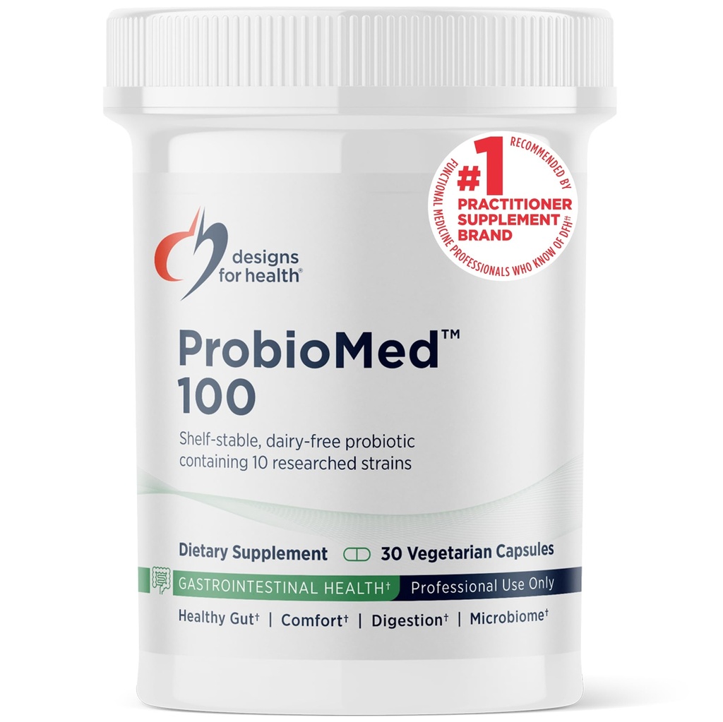 Designs for Health ProbioMed 100 - Probiotika pro dietetické zdraví - 10 Strains with Lactobacillus Acidophilus Probiotic + Lactobacillus Rhamnosus - Gut Health + Immunní Supplement (30 Caps)