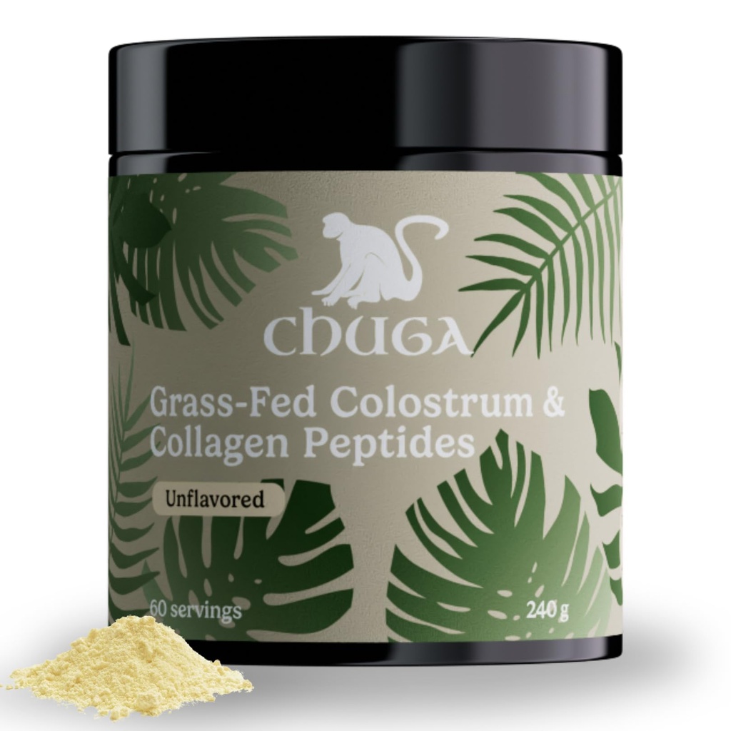 Chuga Grass Fed Colostrum & Collagen Peptides 60 Služeb 124; Vylepšení vlasy a nehty 124; Žhavé kůže 124; Gut Wall posílení