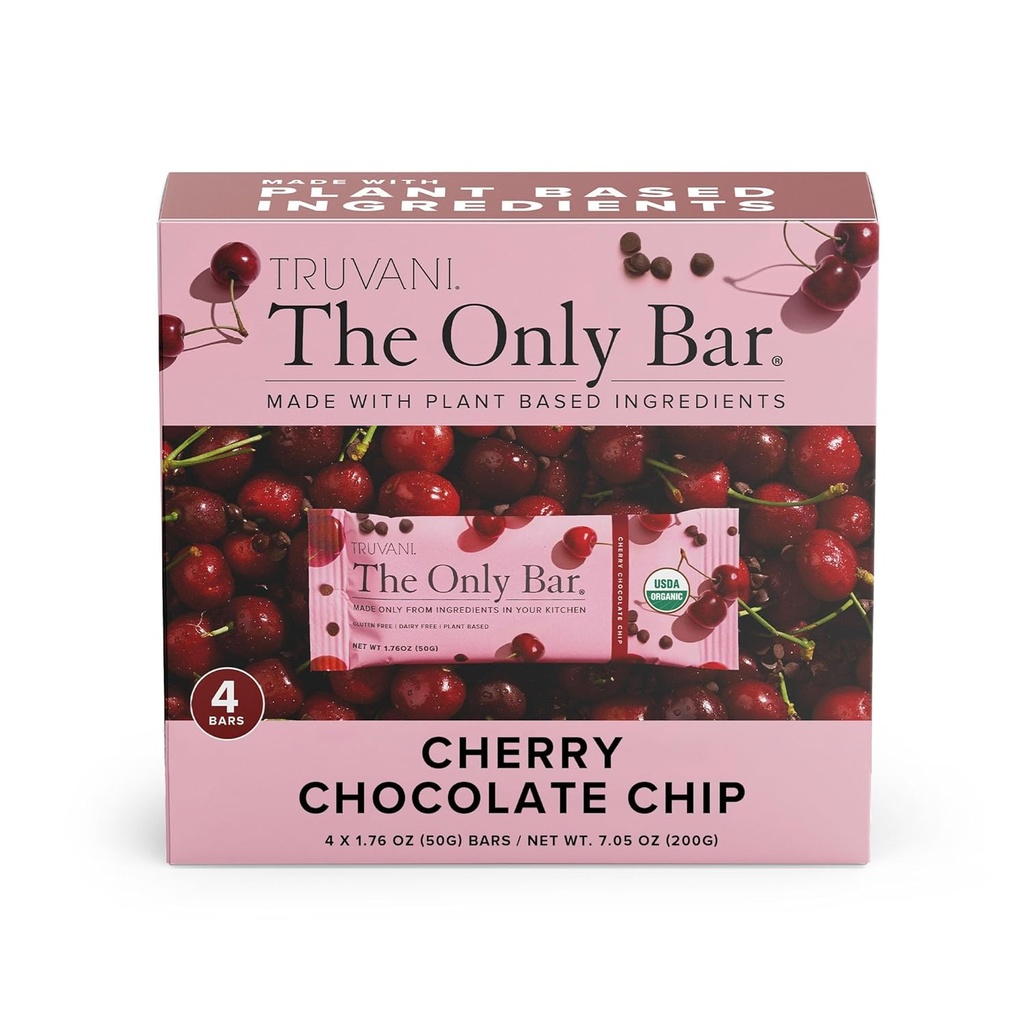 Truvani rostlin na bázi Snack Bary 124; Cherry Chocolate Chip 4 balení 124; 5g protein 124; USDA Organic and Vegan Creditor 124; The Only Bar IR 124; Dairy, Soy, a gluten Free IR 124; Individuálně zabalené