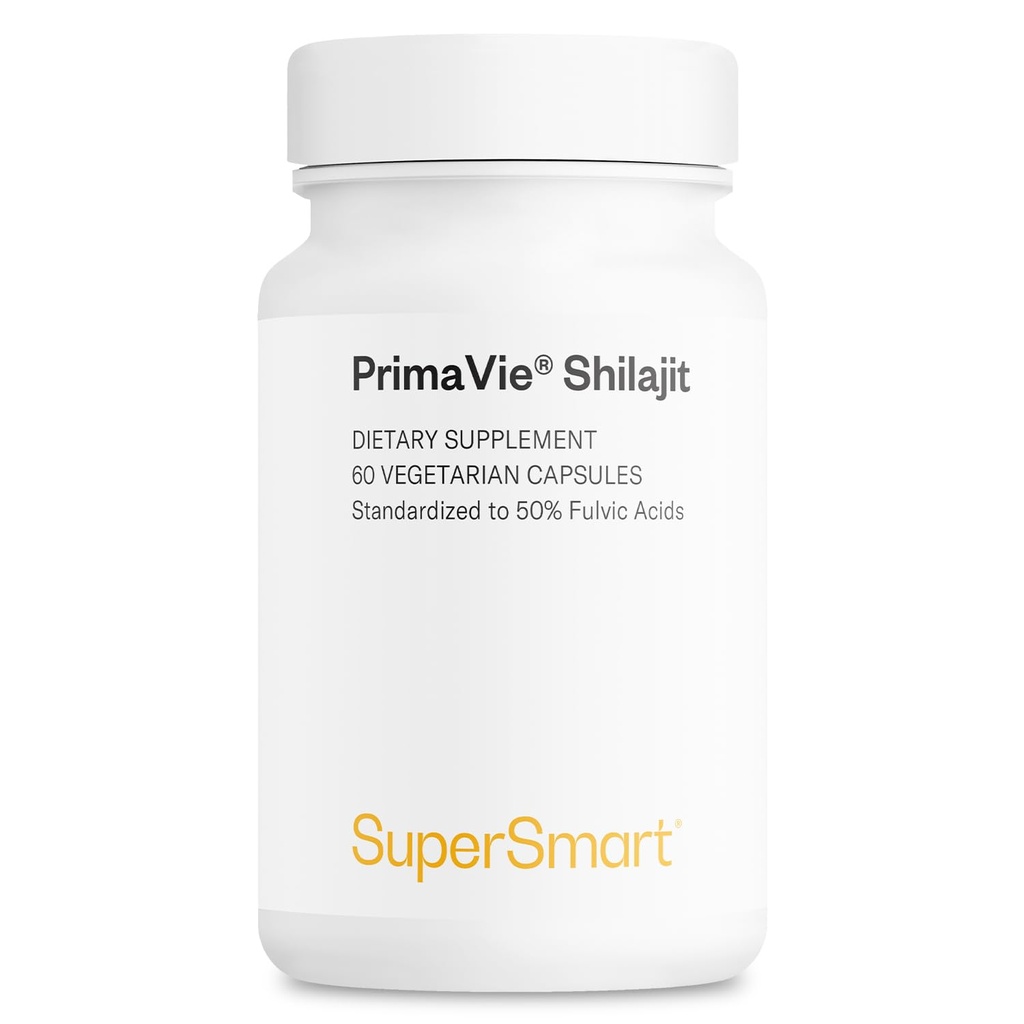 Supersmart - Super Shilajit 500 mg denně (vysoká potence) - PrimaVie Shilajit dodatek - Himalayan, purified & Organic Shilajit current 124; Non- GMO & gluten zdarma - 60 Vegetariánské kapsle