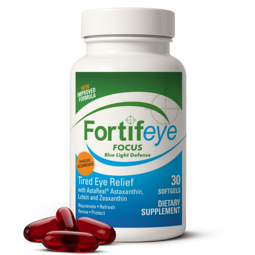 Fortifeye Focus Oční péče Dodatek 30 Softgel Kapsle - Triple Carotenoid Včetně Astaxanthin, Lutein, a Zeaxanthin doplňky, oční vitaminy, podporuje Eye Únava a Modrá světelná ochrana