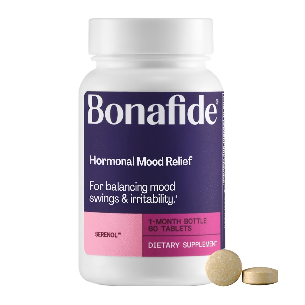 Serenol od Bonafida. Relief from Hormonal Mood Swings, Iritability, & PMS Bloating. - 1-Month Supply (60 Tablet)