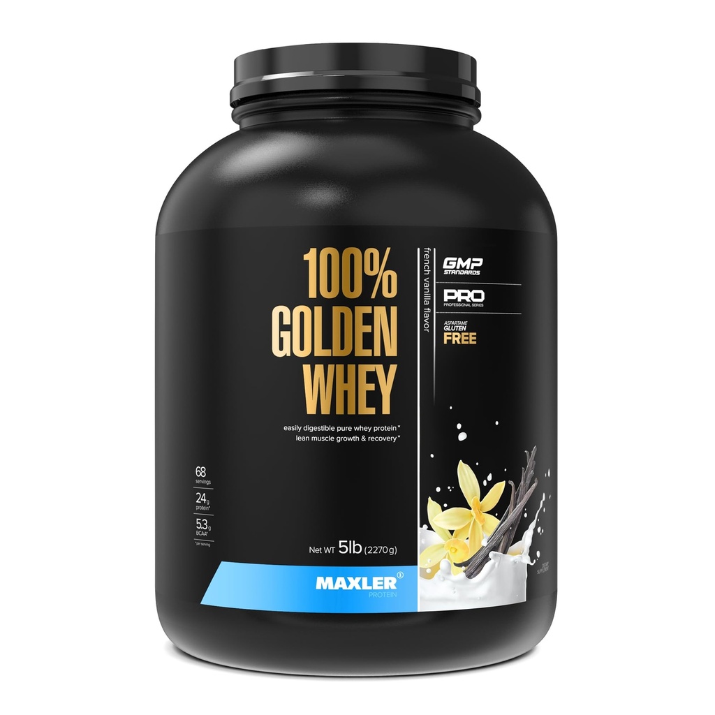 Maxler 100% Golden Syrovátkový protein - 24g proteinu per Serving - Premium syrovátkový protein prášek pro předpost cvičení - Fast- Absorbující syrovátka koncentrát izolát hydrolyzátové směsi - Francouzský vanilkový protein 5lb