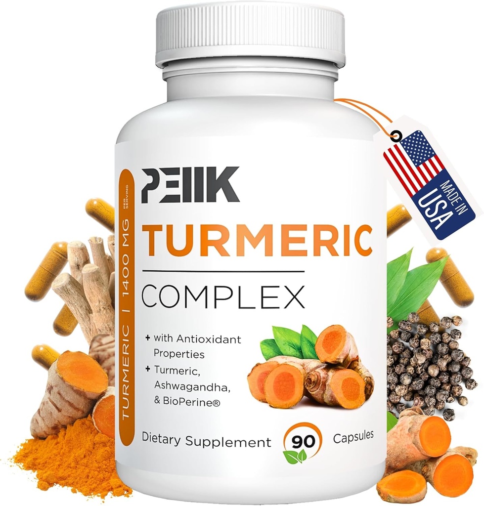 Kurkumin s černým pepřem & Ashwagandha - vysoká absorpce Ultra potentní turmerický dodatek s 95% kurkuminoidy, BioPerine & Ashwagandha - Kurkumové kapsle pro společnou podporu 90 Kapsle