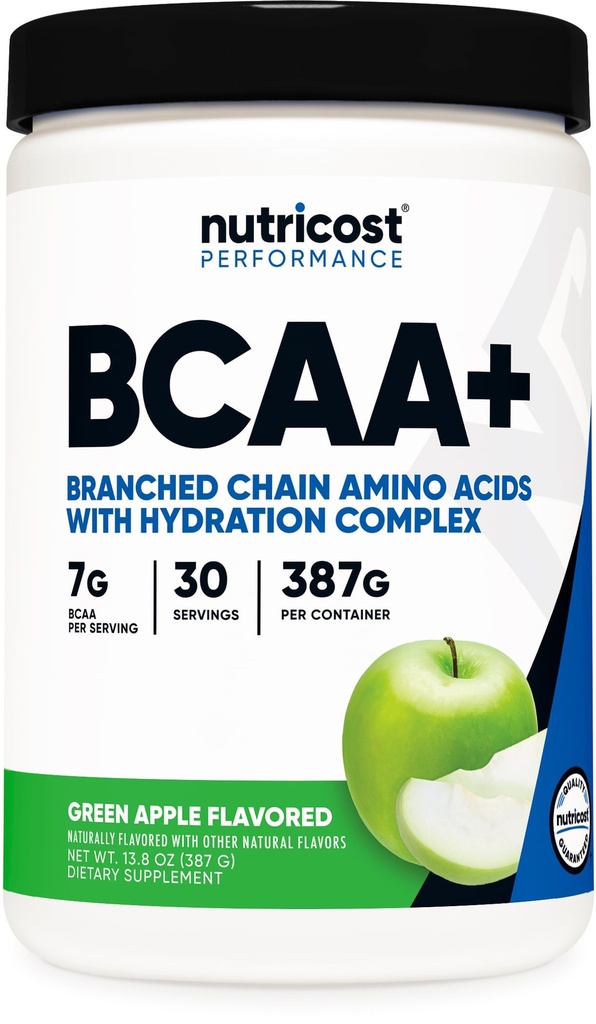 Nutricost BCAA + Hydration Powder (Green Apple) 30 Servings - Branched Chain Amino Acids with Hydration Complex - Gluten- Free, Non- GMO