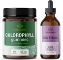 HERBAMAMA Chlorofyl a mléčný thistle Kit - Bundle 50 mg chlorofylové gumy & mléčný thistle extract tinktura 4 fl oz - Vegan, Non- GMO, cukr & Alcohol- Free - 2 Pack