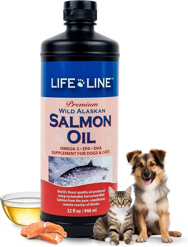 Life Line losos olej pro zvířata v zájmovém chovu 124; Omega33 DHA dodatek EPA pro psy a kočky 124; podporuje pleť, plášť, mozek a srdce zdraví 124; Cold-filtrovaný - 32 oz