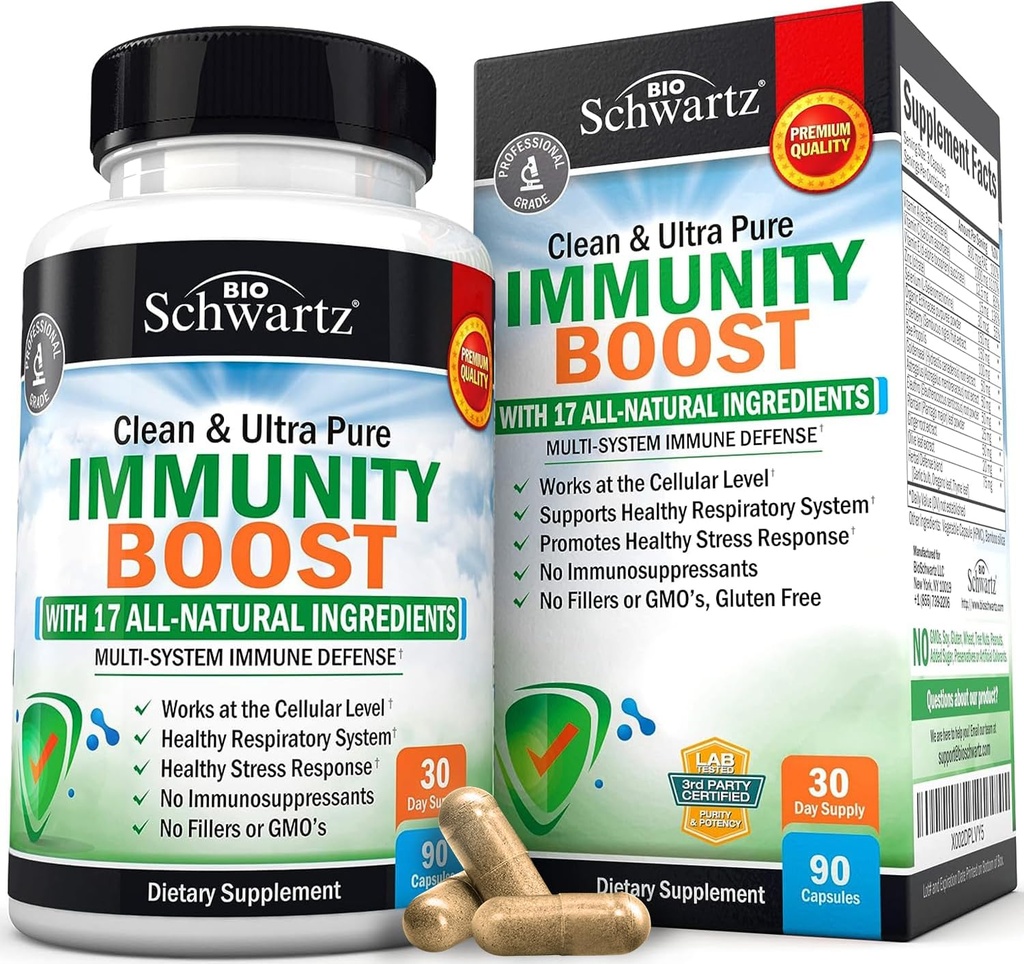 Imunity Boost Dodatek s Elderberry, Vitamin A, Echinacea & Zinek + Vitamin C 1000mg Kapsle se zinkem, Rose HIPS & Bioflavonoidy