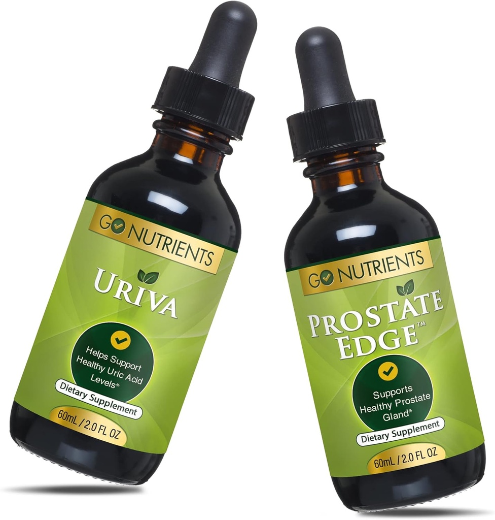 Přejít Nutrients Uriva & Prostate Edge Prostate Dodatek pro muže s Pygeum a Saw Palmetto Extract Uric Acid Supplementary, pro zdravé hladiny kyseliny Uric, které pomáhají zmírnit nepohodlí