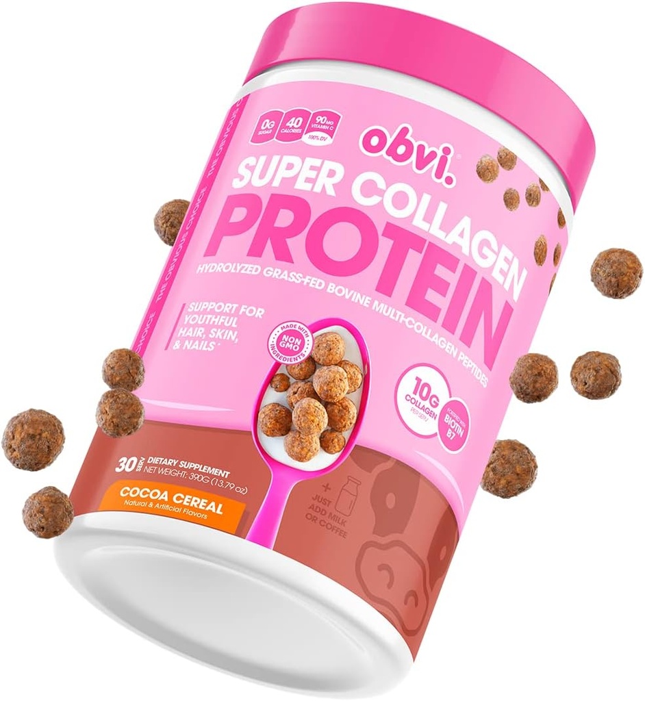 Obvi Multi- Collagen Super Protein Powder (Chocolate Cereal, 14 Oz) Oz 124; Keto- Friendly, Gluten a mléčné výrobky zdarma 124; Hydrolyzované Grass-Fed Bovine Collagen Peptides 124; Podporuje Gut zdraví, zdravé vlasy, kůže, hřebíky