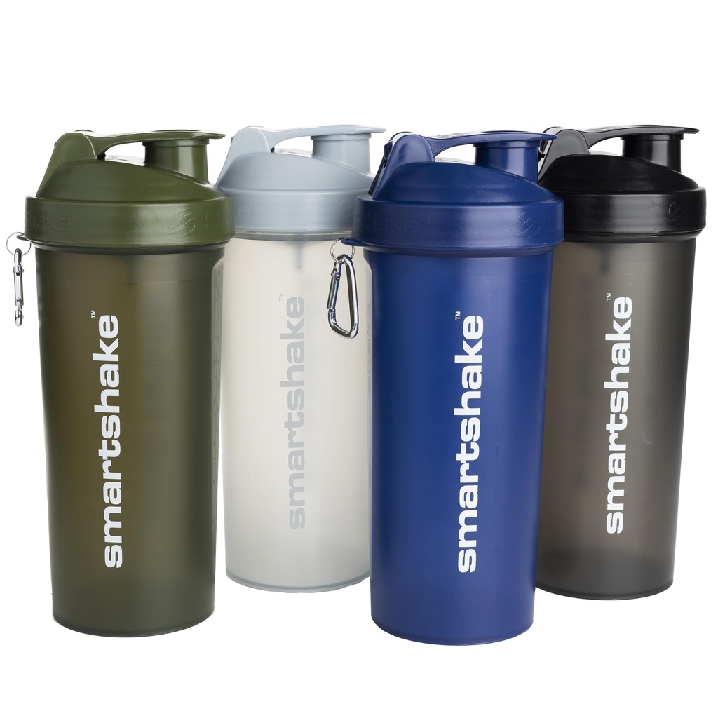 Smartshake Lite 4-Pack Protein Shaker láhev 1000 ml CLAS124; 34 oz - Leakproof Screw-on Lid - BPA Free - Unisex - Mist Gray, Army Green, Black, Navy Blue