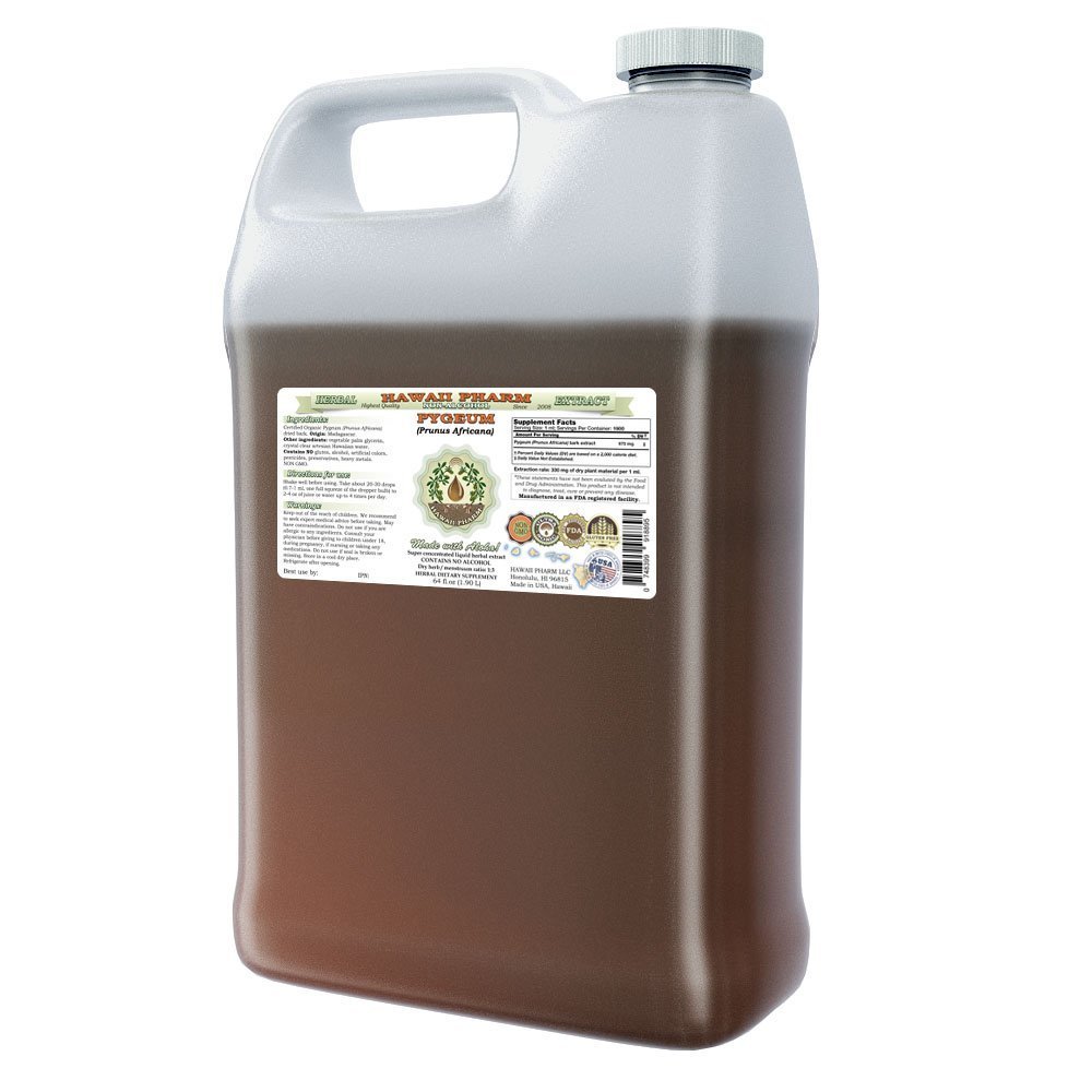 African Cherry Pygeum Alcohol- Free Liquid Extract, African Cherry Pygeum (Prunus Africana) Bark Glycerite Natural Herbal Supplement, Hawaii Pharm, USA 64 oz