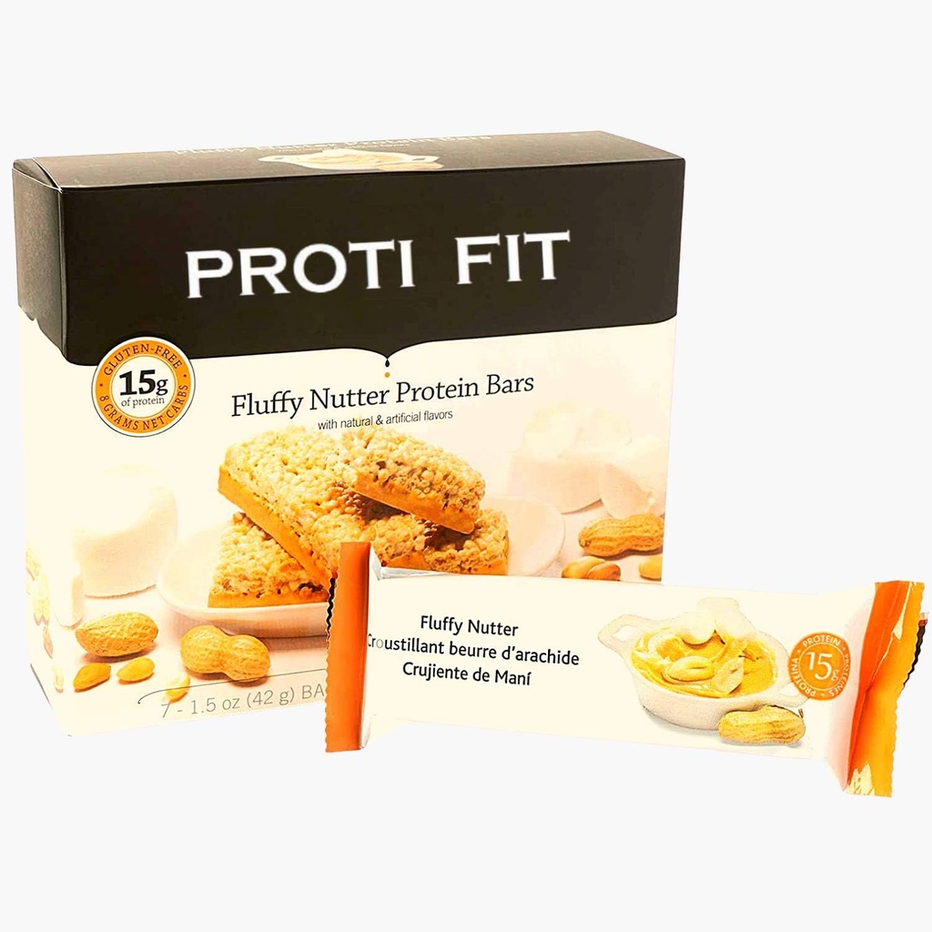 Proti Fit - Fluffy Nutter Low- Carb Protein Bars, Low- Calorie Snacks for Weight Loss and Health Meals (Fluffy Nutter, 1 Pack)