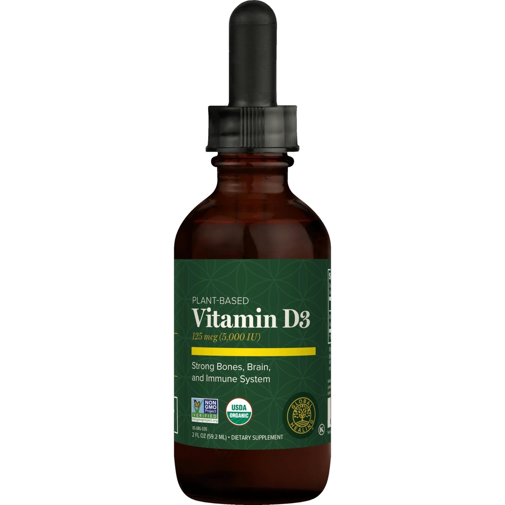 Doplněk k globálnímu léčivému organickému vitamínu D3 5000 IU - Vegan vitamin D doplňky pro imunitní zdraví a silnou podporu kostí - Čisté složky vitaminu 5000 IU, Vit D3 - 2 Fl Oz