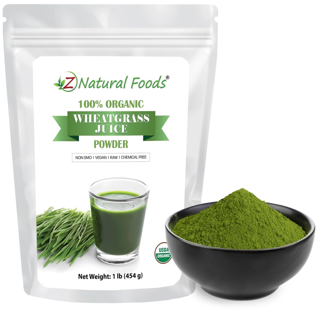Z Natural Foods Organic Wheat Juice Powder - Superfood for Health Aging & Digestion - Non- GMO, Vegan, Kosher - Ideální pro šťavnatosti, jogurty a smoothies - Wheatgrass Juice Powder Bliss, 1 LB