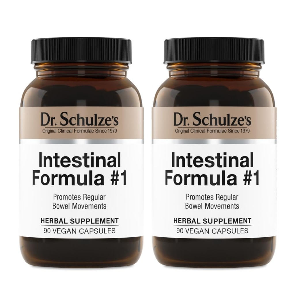 Dr. Schulze 's Intestinal Formule # 1 - Bowel Movement Supplementary for Colon Health Support - Bloating & Concurrency Aid - Intestinal Cleanse - All- Natural - Plant- Based - Vegan - 90 Počet (2 balení)