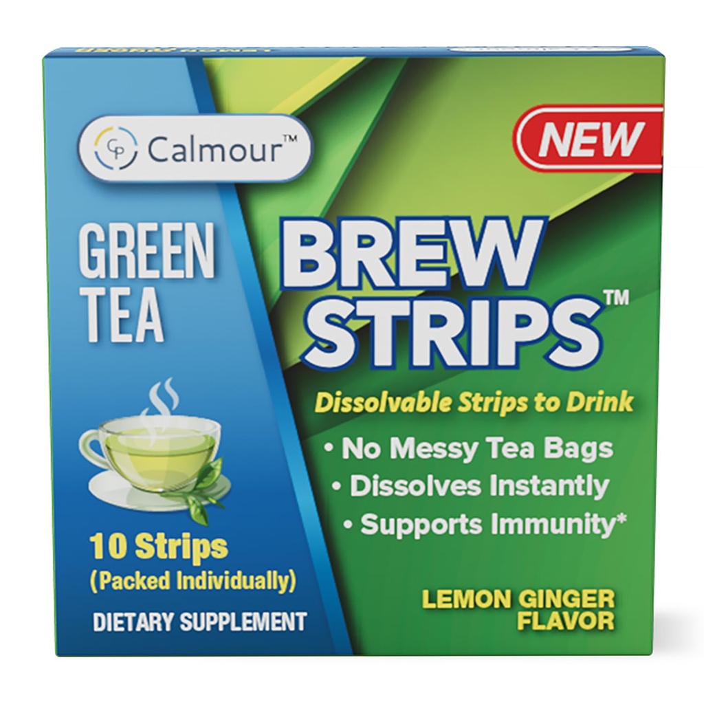 CALMOUR Natural Green Tea Extract Strips 10 Balení 124; Green Tea Bags Alternativní Cestování Friendly On-The- Quick Disolving Strips 124; Lemon Ginger Tea s antioxidanty 124; Matcha Green Tea Flavor