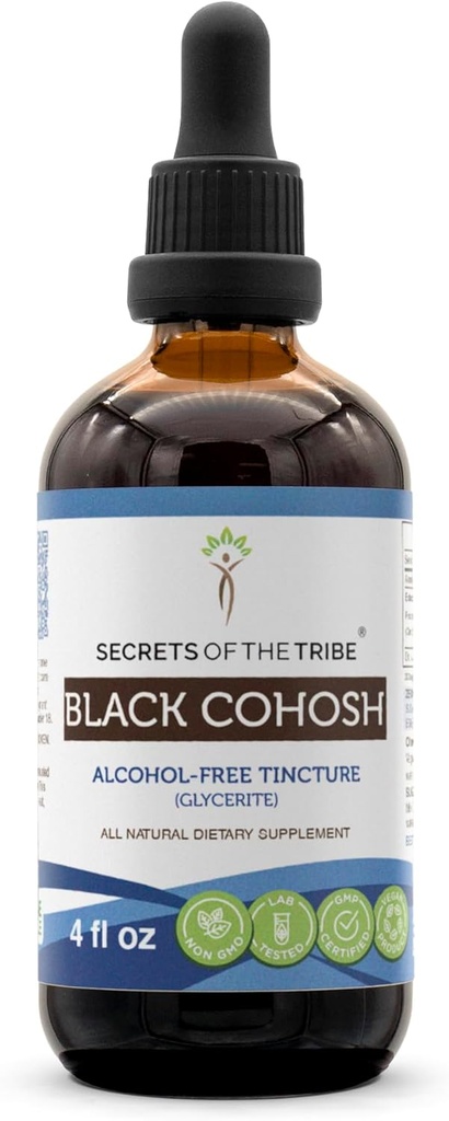 Tajemství Tribe Black Cohosh Tincture Alcohol- Free Extract, High- Potency Bylinné kapky, tinktura vyrobený z odpovědně farmové Black Cohosh (Cimicifuga Racemosa) Sušený Root 4 oz