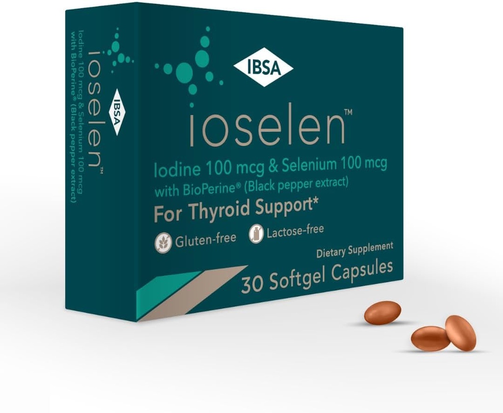 Ioselen - doplněk podpory štítné žlázy - 100 mcg Selenium, 100 mcg jód, 5mg BioPerine - 30 Soft- Gel Caps pro zvýšení biologické dostupnosti a absorpce - gluten- Free, Lactose-Free, Sugar- Free, Non- GMO