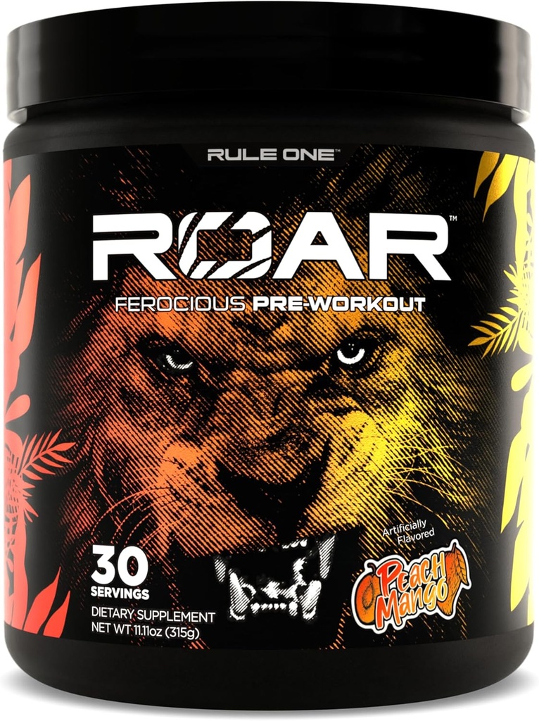 Pravidlo 1 R1 Roar - Předcvičení prášek s Creatine, Beta- Alanin, Citrulline, Electrolytes & Caffeine (30 Servings, Peach Mango)