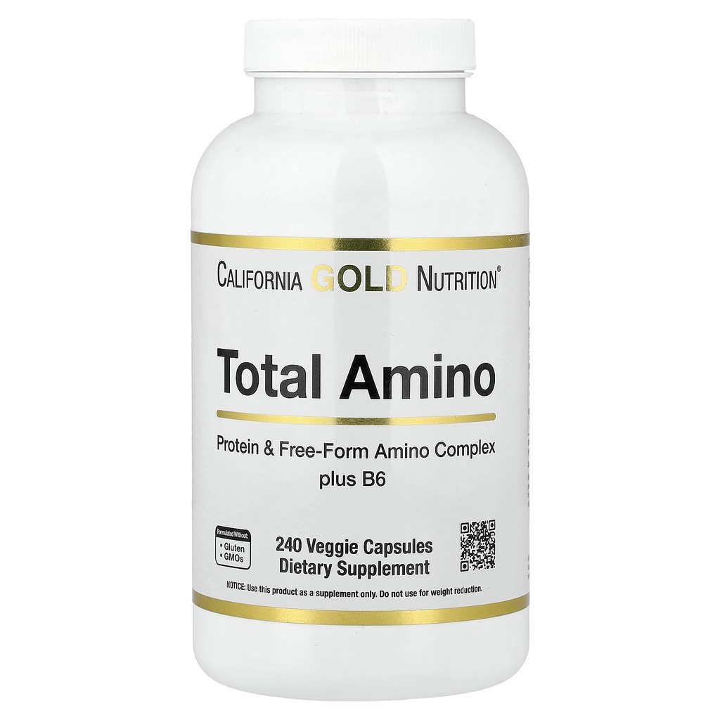 California Gold Nutrition Total Amino s vitaminem B-6, a 20 Amino Acid Blend, 240 Veggie Kapsle